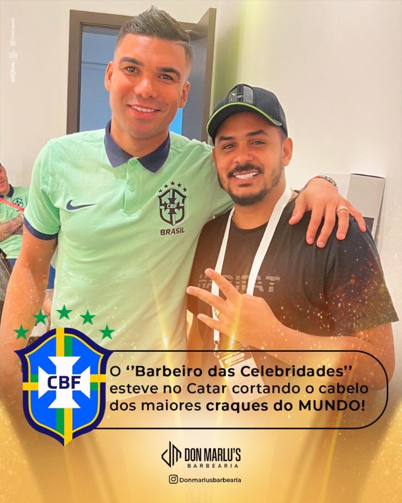 Don Marlus com jogador da Seleção Brasileira — Qatar 2022